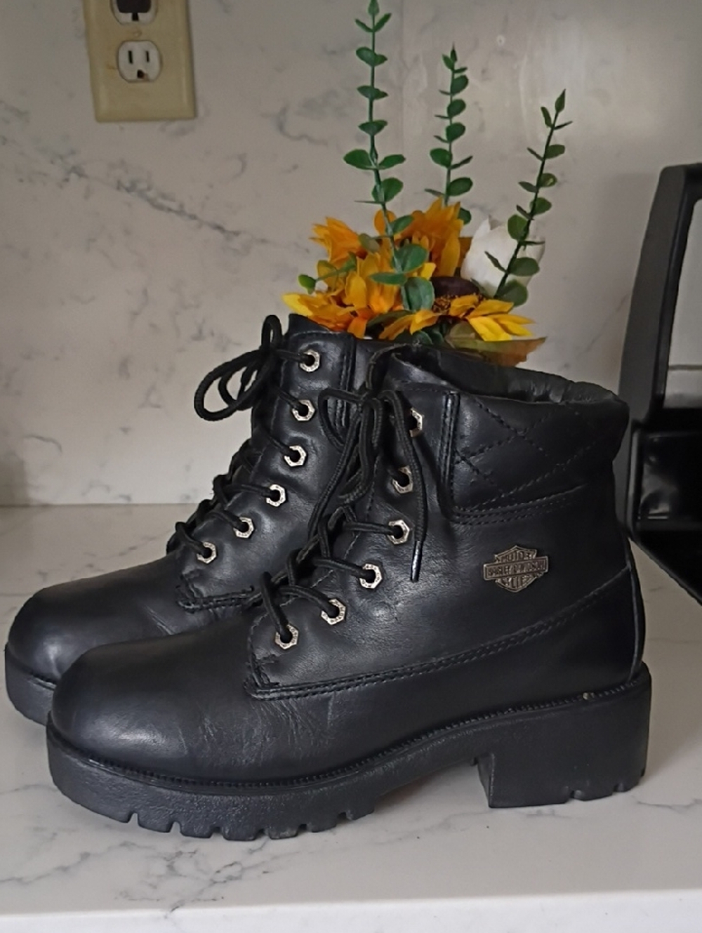 Harley-Davidson Women's Black Quilted Lace-Up Platform Boots